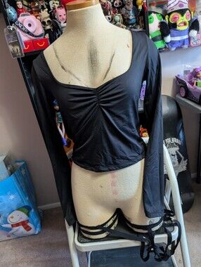 Ardene Black Long Sleeve Ruched Front Top